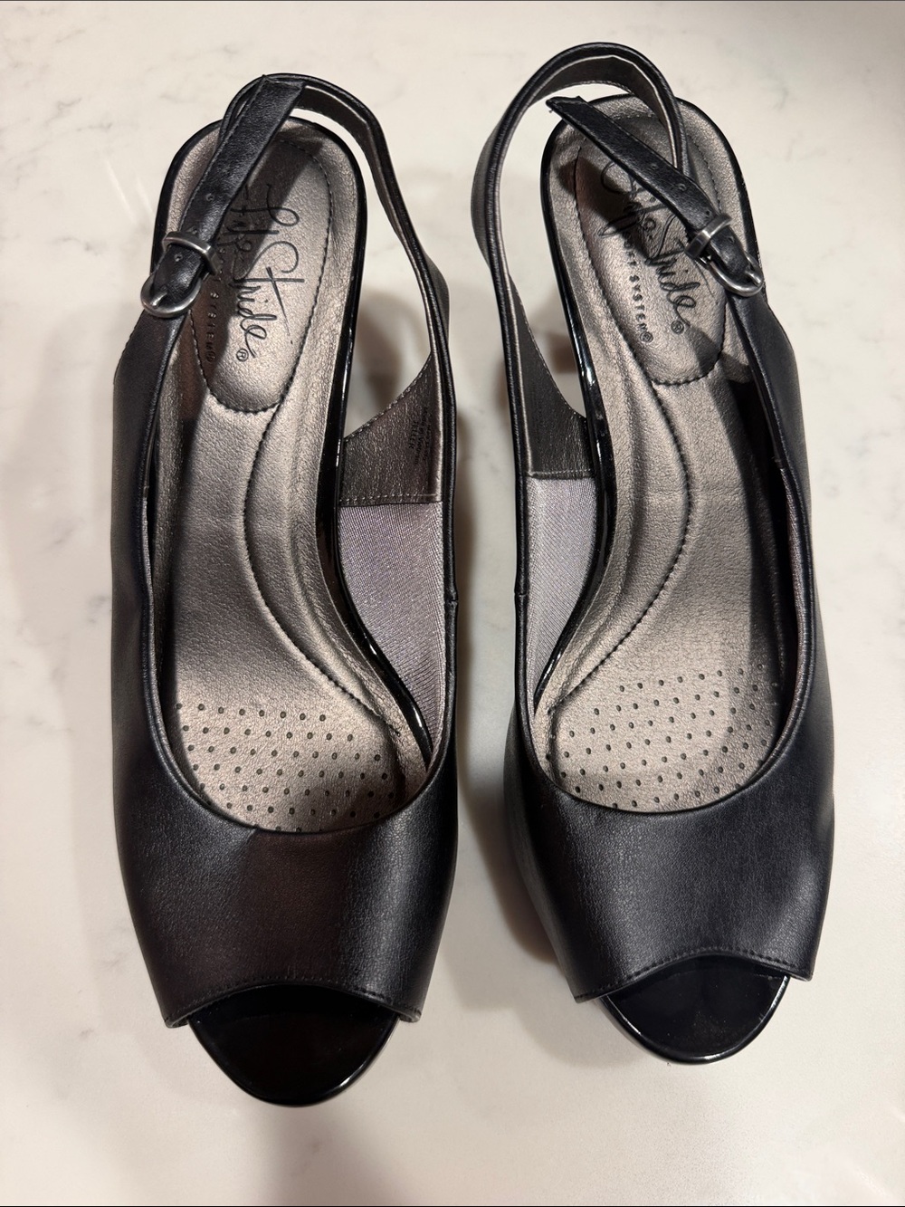 Life Stride Black Open-Toe Slingback Heels
